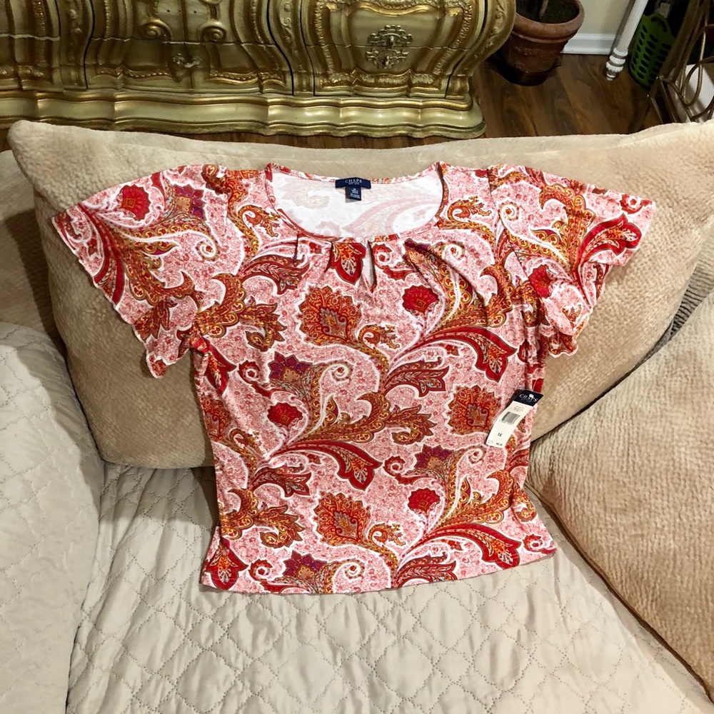 Chaps New w/tag Orange Print Blouse SZ 1X